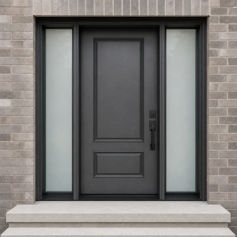 F97-V2 fiberglass entry door installed home entrance scene