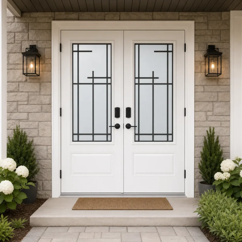 SD002 steel entry door installed home entrance scene