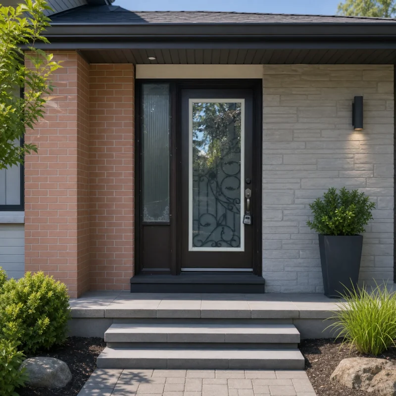 SD009 steel entry door installed home entrance scene