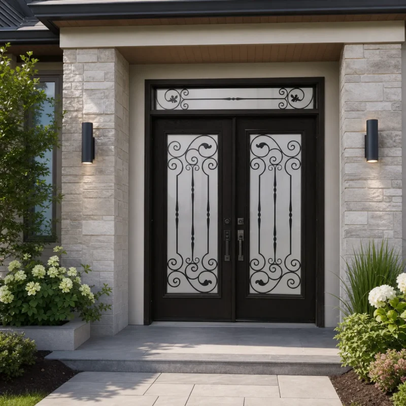 SD019 steel entry door installed home entrance scene