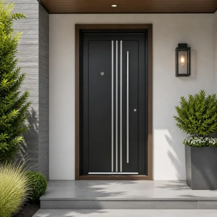 SD020 steel entry door installed home entrance scene