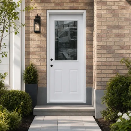 SD022 steel entry door installed home entrance scene