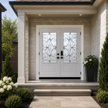 SD025 steel entry door installed home entrance scene