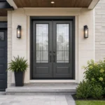 SD026 steel entry door installed home entrance scene