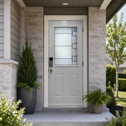 SD028 steel entry door installed home entrance scene