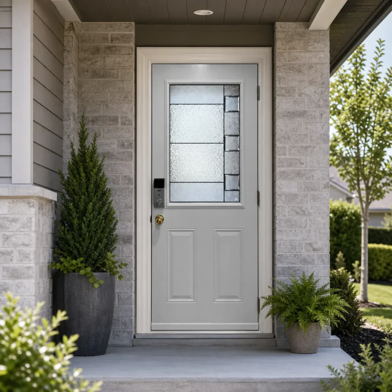 SD028 steel entry door installed home entrance scene