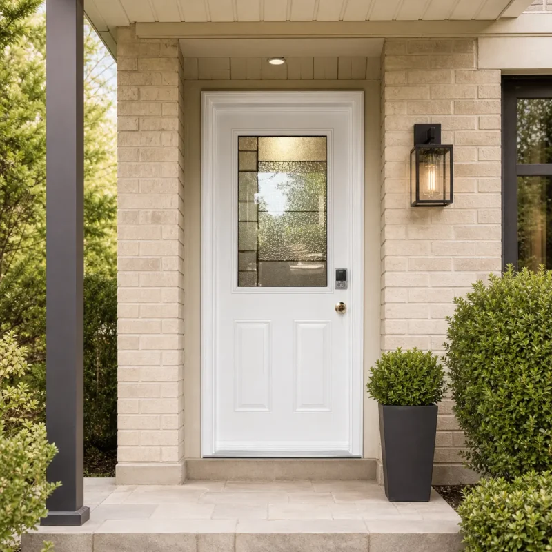 SD029 steel entry door installed home entrance scene