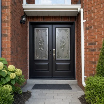 SD032 steel entry door installed home entrance scene
