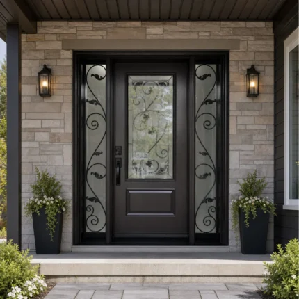 SD033 steel entry door installed home entrance scene