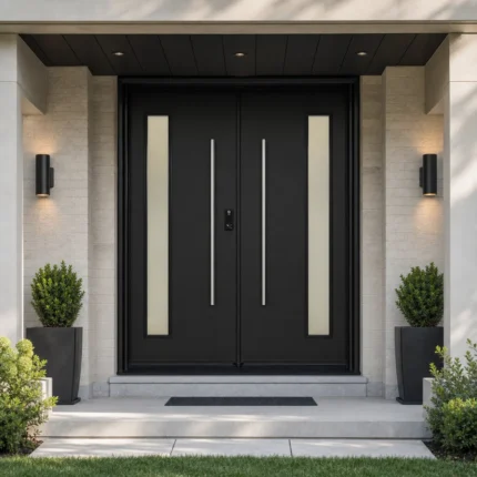 SD039 steel entry door installed home entrance scene
