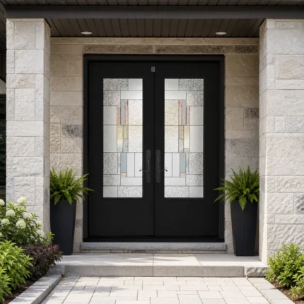 SD041 steel entry door installed home entrance scene