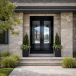 SD042 steel entry door installed home entrance scene