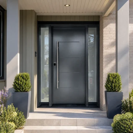 SD043 steel entry door installed home entrance scene