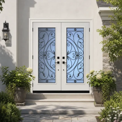 SD045 steel entry door installed home entrance scene