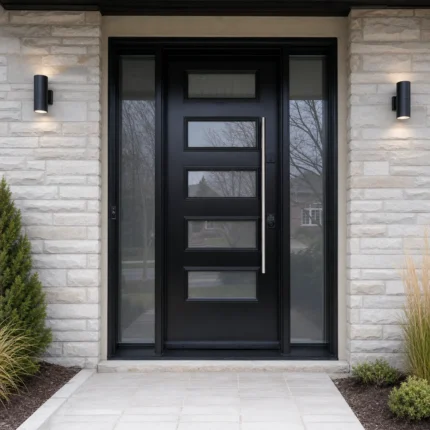 SD048 steel entry door installed home entrance scene