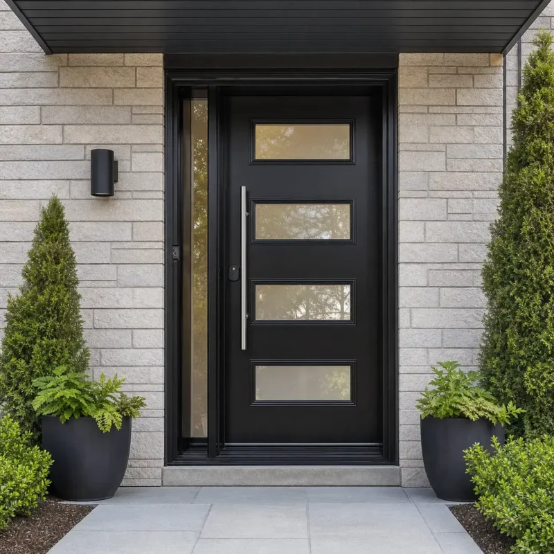 SD052 steel entry door installed home entrance scene