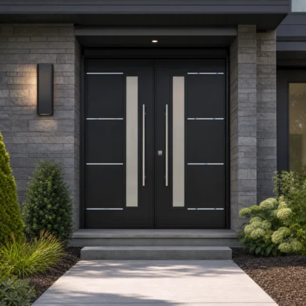 SD053 steel entry door installed home entrance scene