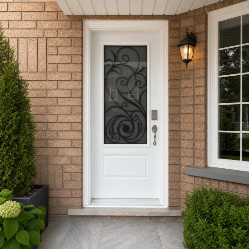 SD055 steel entry door installed home entrance scene