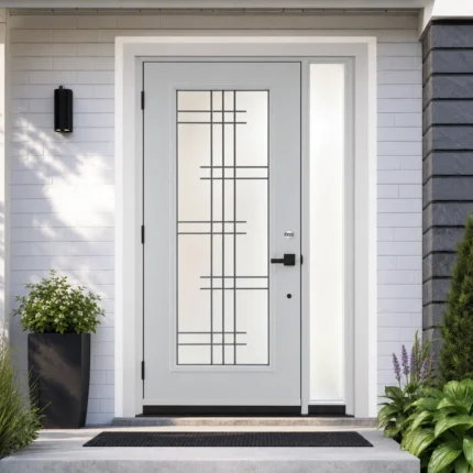 SD056 steel entry door installed home entrance scene