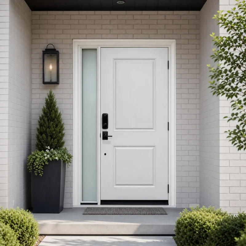 SD058 steel entry door installed home entrance scene
