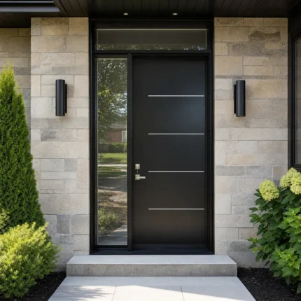 SD059 steel entry door installed home entrance scene