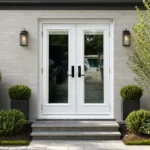 SD066 steel entry door installed home entrance scene