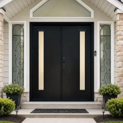 SD072 steel entry door installed home entrance scene