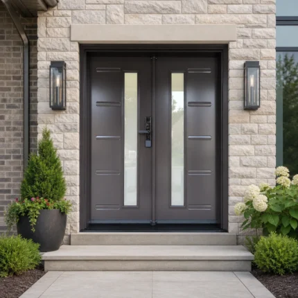 SD074 steel entry door installed home entrance scene