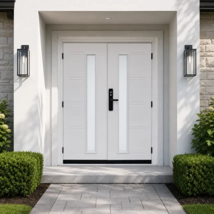 SD075 steel entry door installed home entrance scene