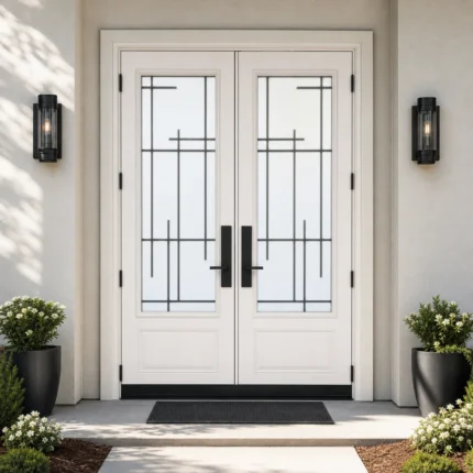 SD082 steel entry door installed home entrance scene