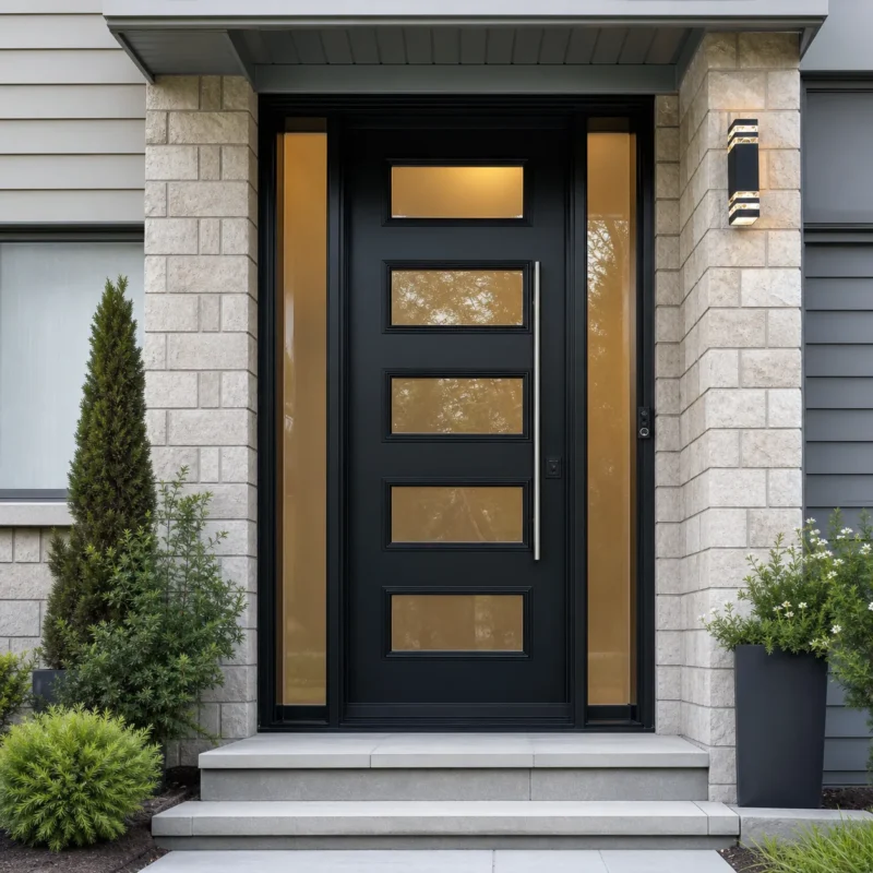SD083 steel entry door installed home entrance scene
