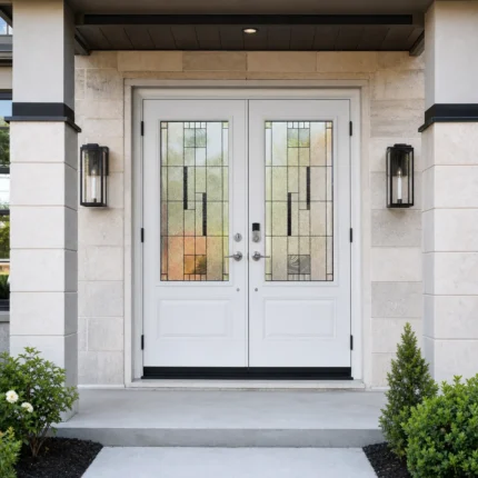 SD084 steel entry door installed home entrance scene