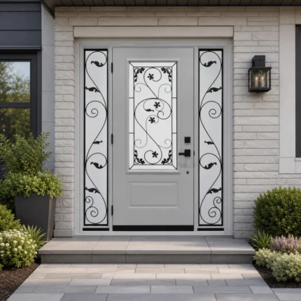 SD091 steel entry door installed home entrance scene