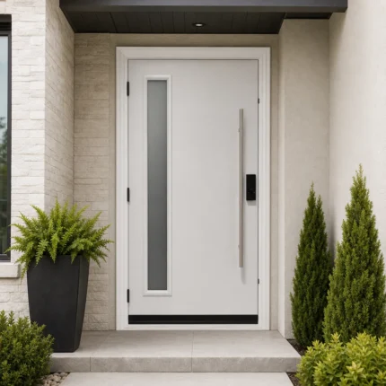 SD112 steel entry door installed home entrance scene