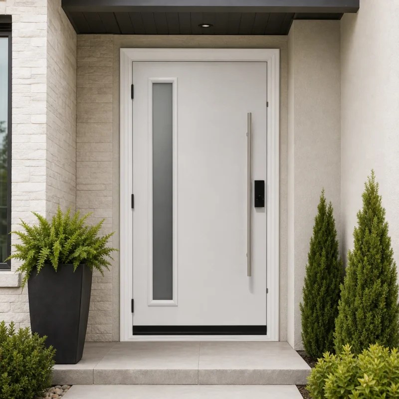 SD112 steel entry door installed home entrance scene