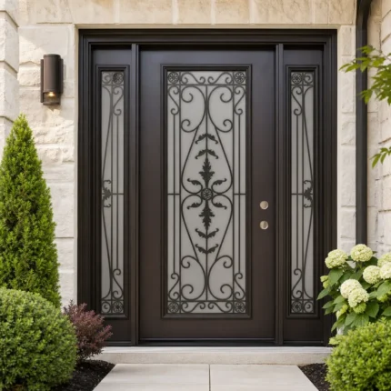 SD113 steel entry door installed home entrance scene