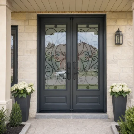 SD114 steel entry door installed home entrance scene