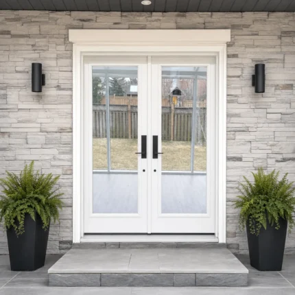 SD119 steel entry door installed home entrance scene