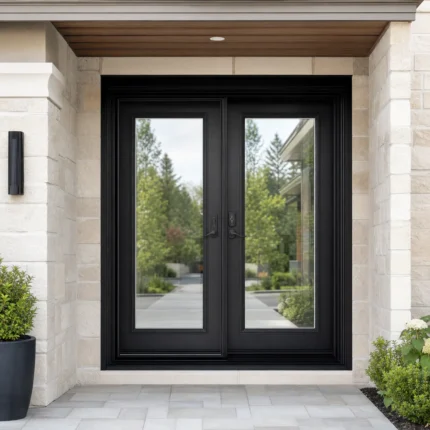 SD123 steel entry door installed home entrance scene