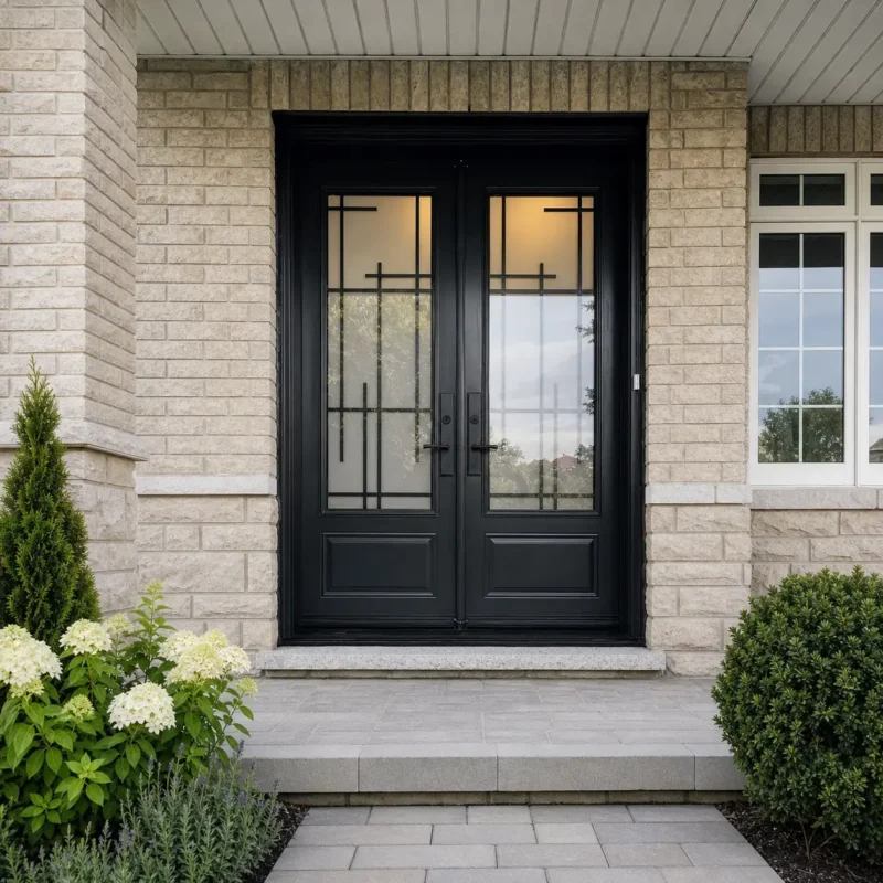SD126 steel entry door installed home entrance scene