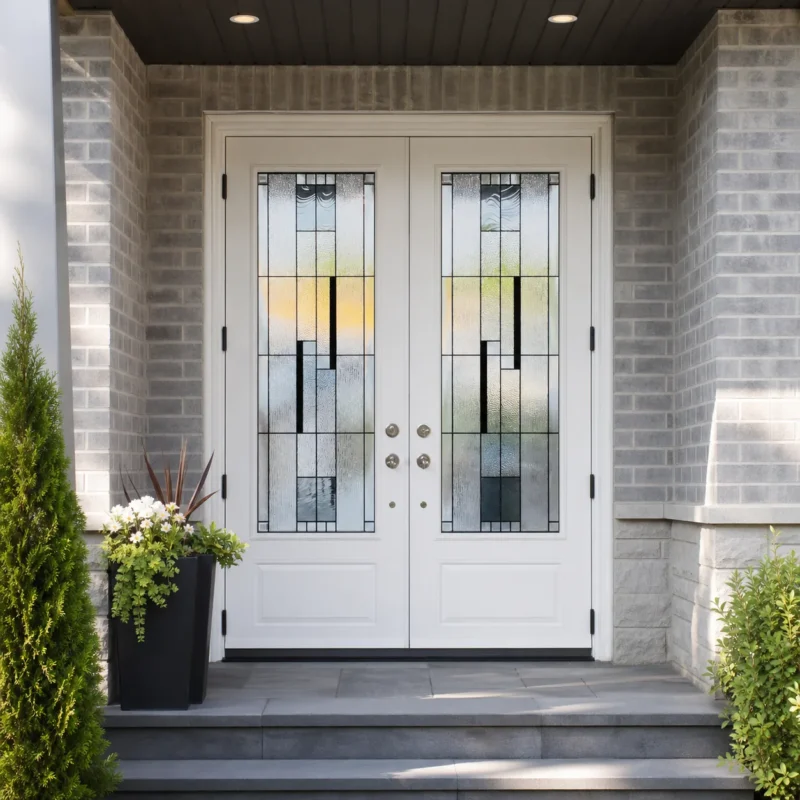 SD127 steel entry door installed home entrance scene