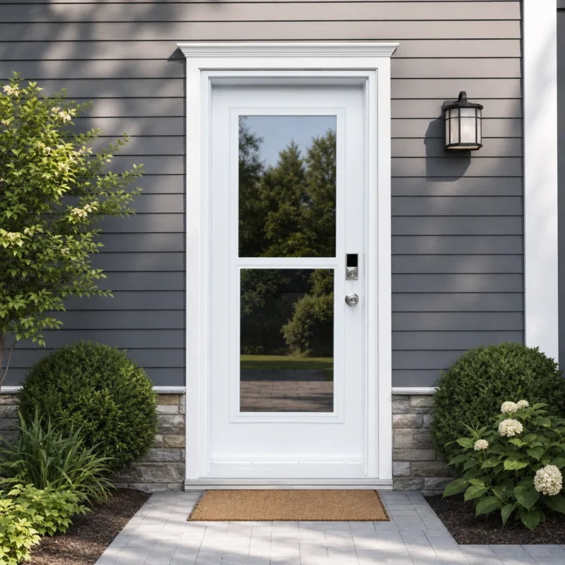SD129 steel entry door installed home entrance scene