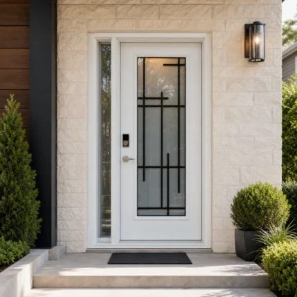 SD132 steel entry door installed home entrance scene