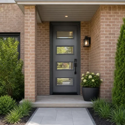 SD142 steel entry door installed home entrance scene