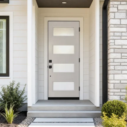 SD143 steel entry door installed home entrance scene