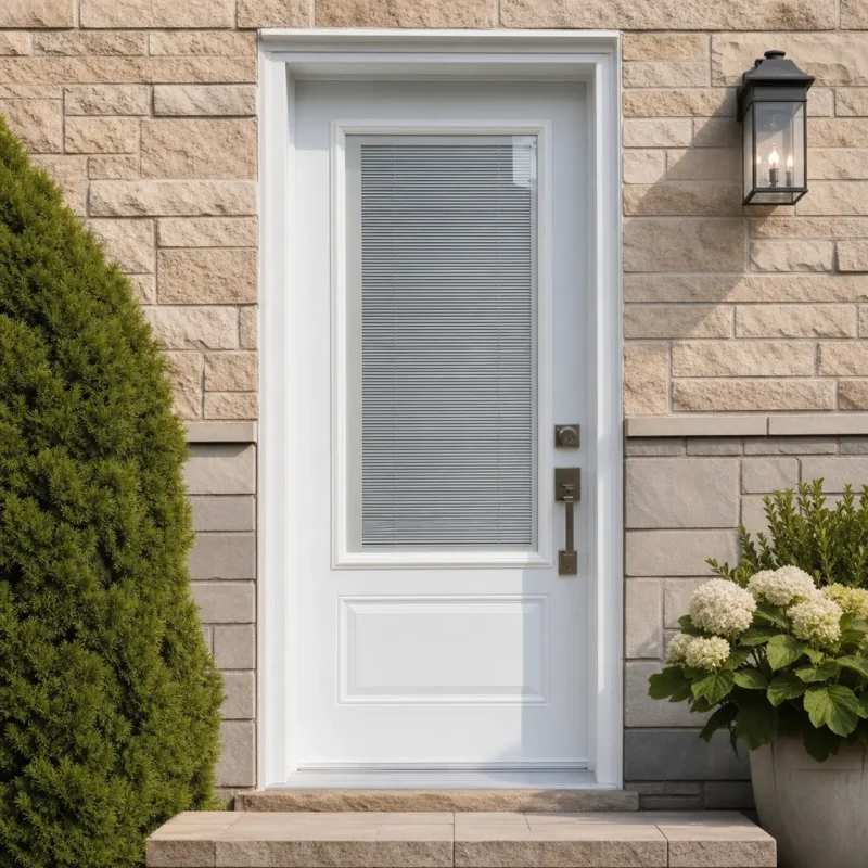 SD149 steel entry door installed home entrance scene