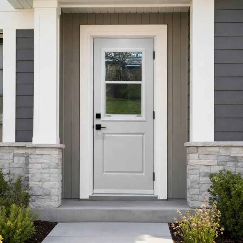 SD168 steel entry door installed home entrance scene
