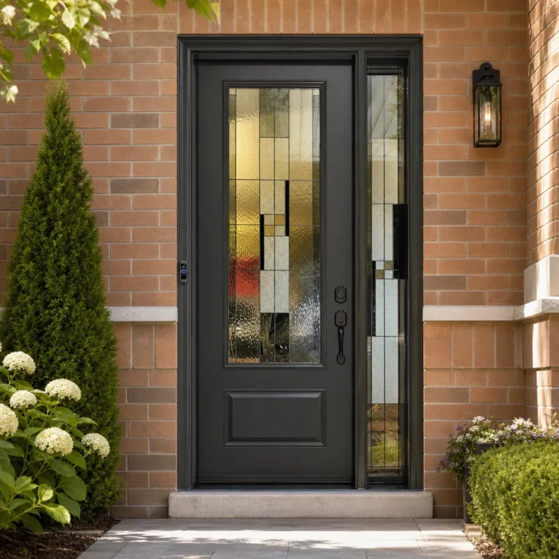 SD169 steel entry door installed home entrance scene