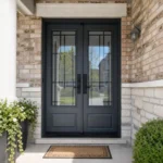 SD207 steel entry door installed home entrance scene