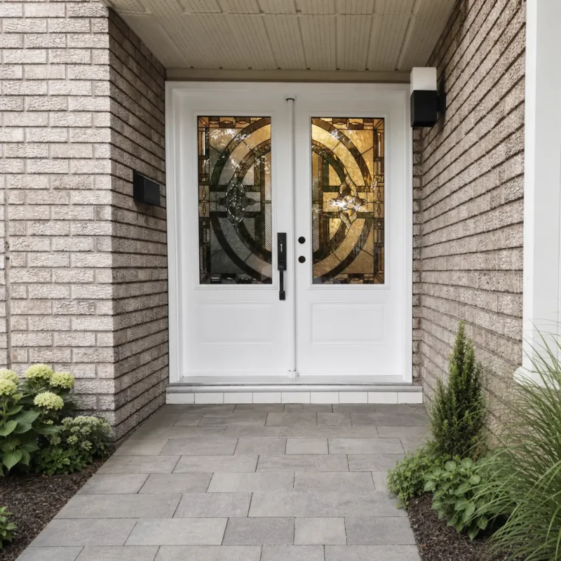 SD211 steel entry door installed home entrance scene